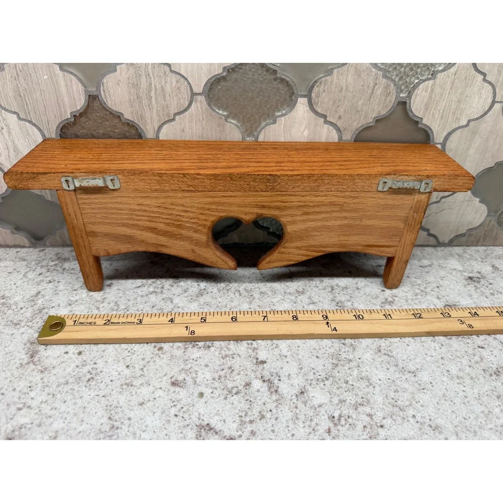 Vintage Oak Wood Wall Shelf Heart Cutout Country Cottage Display 14.5 Inch